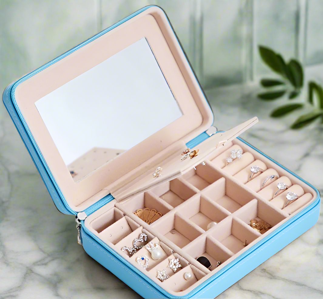 Old-fashioned wooden storage box for jewelry and small items.