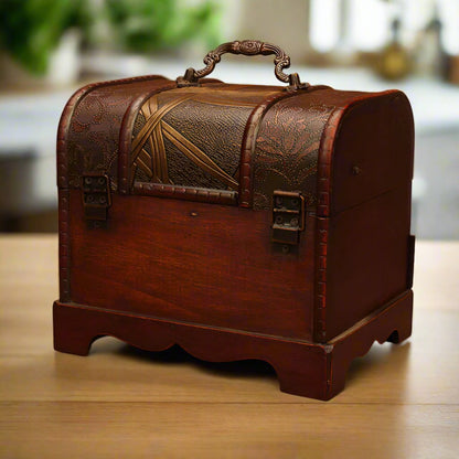 Antique Wooden Jewelry Box with Drawers