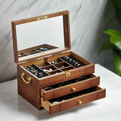 Large Capacity Solid Wood Jewelry Box – Multi-Layer & Full Lock Design