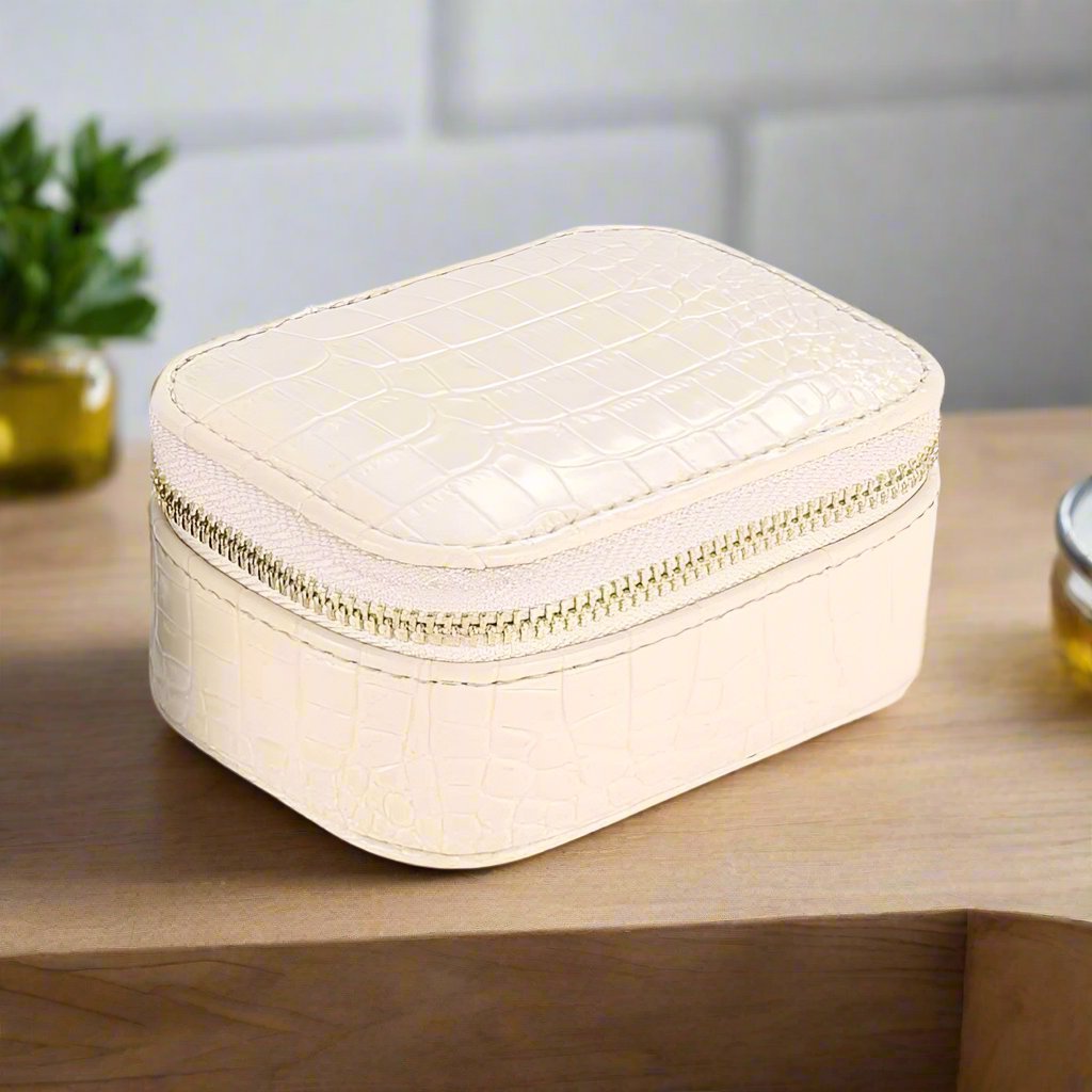 Striped PU Leather Travel Jewelry Box