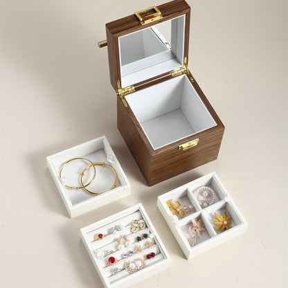 Stackable Wooden Jewelry Box with Multi-Layer Storage