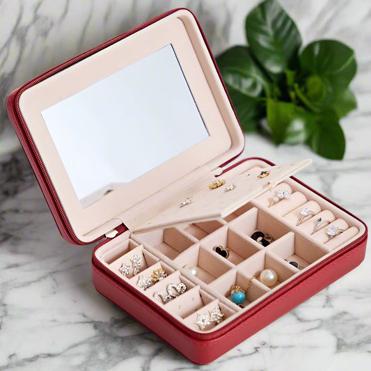 Old-fashioned wooden storage box for jewelry and small items.