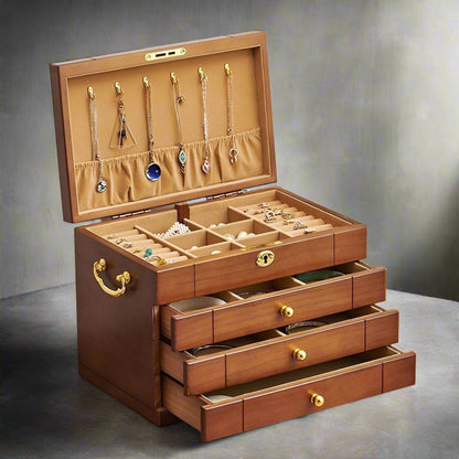 Large Capacity Solid Wood Jewelry Box – Multi-Layer & Full Lock Design