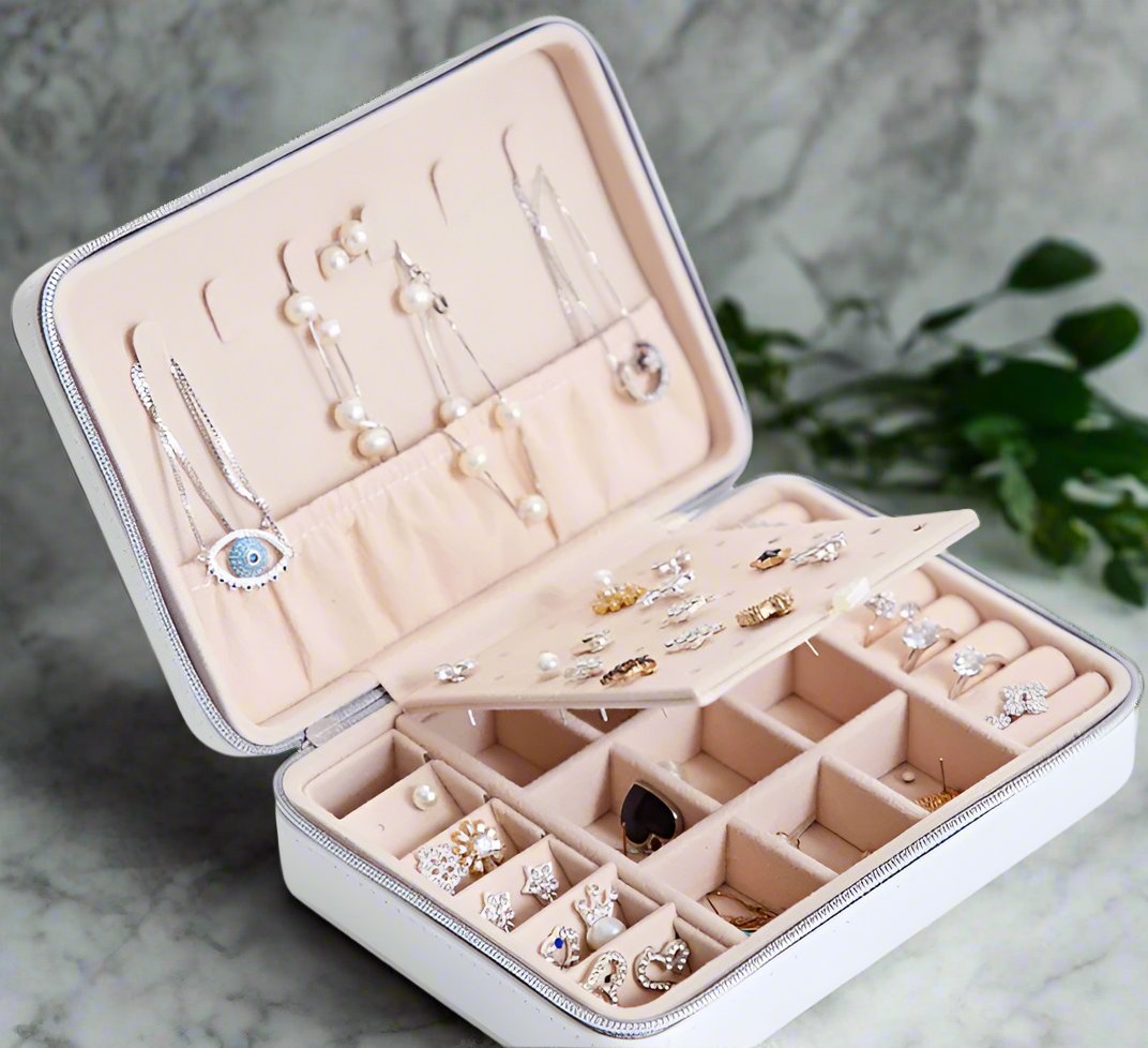 Old-fashioned wooden storage box for jewelry and small items.