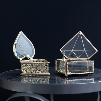 Vintage Glass Jewelry Box with Palace Design