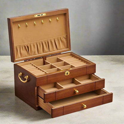 Large Capacity Solid Wood Jewelry Box – Multi-Layer & Full Lock Design