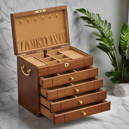 Large Capacity Solid Wood Jewelry Box – Multi-Layer & Full Lock Design