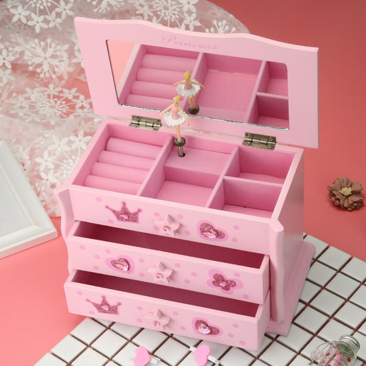 Pink Wooden Jewelry Box with Soft Flocking Interior