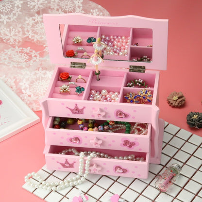 Pink Wooden Jewelry Box with Soft Flocking Interior