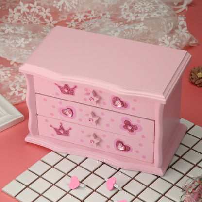 Pink Wooden Jewelry Box with Soft Flocking Interior