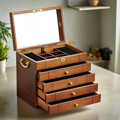 Large Capacity Solid Wood Jewelry Box – Multi-Layer & Full Lock Design